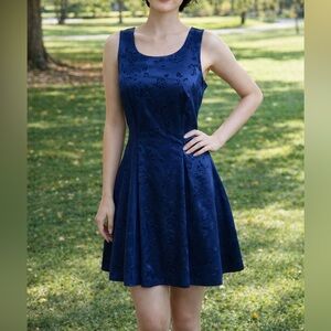 Vintage BeSmart Blue Floral Satin Mini Dress | Size 9/10